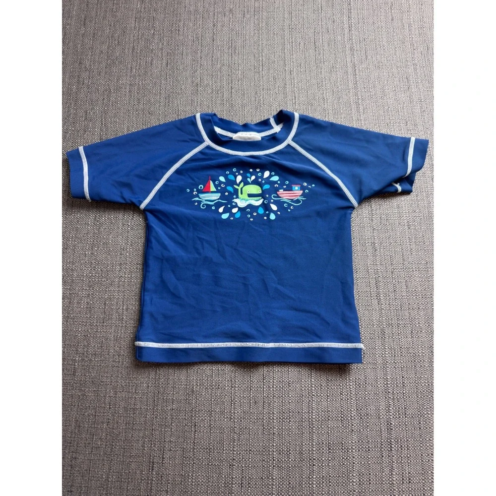 Hanna Andersson Boys Blue Nautical Whale Sailboat Rash Guard Swim Shirt 8303K